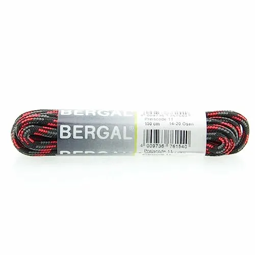 BERGAL 1 Paar Schnürsenkel schwarz/rot/grau - rund - Kordel - dick - Ø 3,5 mm (150 cm)