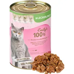 g Lecker.Pet® Emily's 100 % Rindermuskelfleisch Katzenfutter - Katzenfutter, 100% natürliches Rindermuskelfleisch für optimale Vitalität, reich an Proteinen und Mineralien, ideal für empfindliche Mägen.