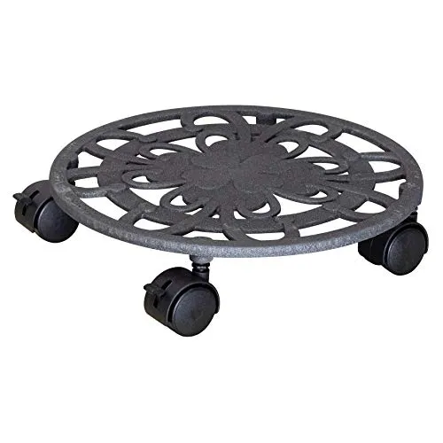 Wagner Pflanzenroller GLÜCKSKLEEBLATT Ø 29 cm - Gefäßroller aus massivem Gusseisen, schiefergrau mit 2 Feststellern. Ideal für Innen- und Außenbereich, Tragkraft bis 50 kg.