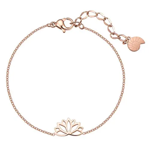 Happiness Boutique Damen Lotus Armband in Gold - Filigrane Armkette mit Lotusblume Anhänger - Armbänder für Damen, verstellbar und langlebig, aus hochwertigem Edelstahl mit Roségoldplattierung, 100% wasserdicht und hypoallergen für stilvolle Anlässe.