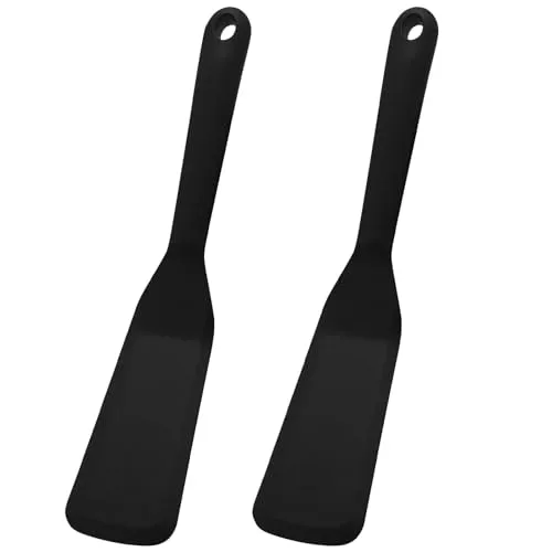 Pfannenwender Silikon 2 Stück, Spachtel Küche, Antihaft Silicone Spatula, Hitzebeständig Pfannenwender Spatula Für Kochen Fisch, Pfannkuchen, Eier, Pizza, Steak, BPA-frei (Schwarz)