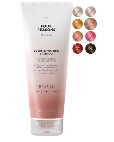 Four Reasons Tint Shampoo – Bronze – Sulfatfreies Haarshampoo für intensive Farbergebnisse - Sulfatfreies Shampoo für empfindliche Kopfhaut, das sanft reinigt und gleichzeitig die Haarfarbe intensiviert. Ideal für eine einfache Anwendung und langanhaltende, lebendige Farbnuancen.