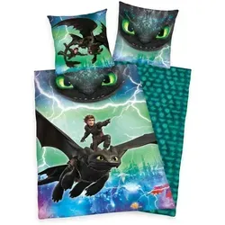 Herding Bettwäsche-Set Hicks & Ohnezahn - Bettwäsche für Kinder, mehrfarbig mit kräftigen Farben und hochwertigem Material - ein Must-have für jeden Ohnezahn-Fan!