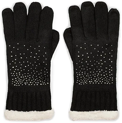styleBREAKER warme Handschuhe mit Strass und Fleece, Winter Strickhandschuhe, Damen 09010010, Farbe:Schwarz (One Size)