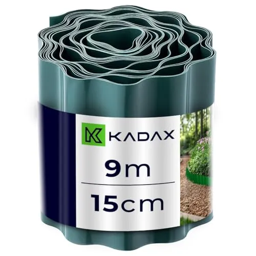 KADAX Rasenkante 15 cm x 9 m, Beetumrandung aus Kunststoff, Flexible Beeteinfassung, Beetbegrenzung, Mähkante, Rasenkantenband, Rasenbegrenzung