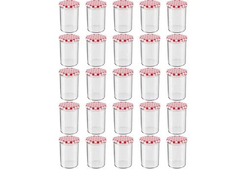 WELLGRO Einmachgläser 25x 435 ml - Hochwertige Glas-/Metallkombination - Einmachgläser in Spitzenqualität, umweltfreundlich und ideal für die kreative Lagerung von Marmelade, Chutneys und mehr. Made in Germany mit luftdichtem To 82 Deckel.