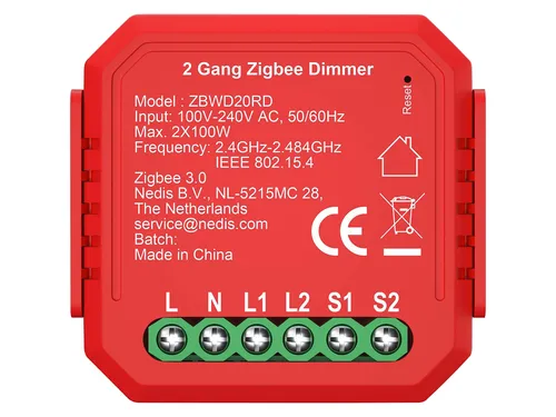 Nedis SmartLife Zigbee 3.0 Switch 2x100 W - Smart Home (Haussteuerungen) - Verwandeln Sie Ihren herkömmlichen Lichtschalter in ein intelligentes System mit energieeffizienter Smart-Dimmfunktion.