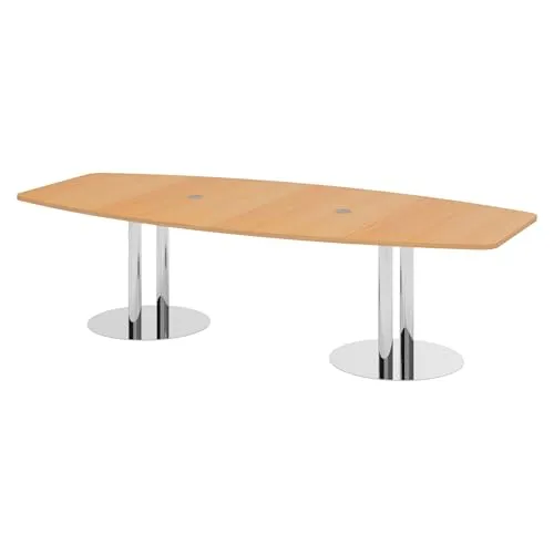 Bümö Konferenztisch oval 280x130 cm großer Besprechungstisch in Buche, Besprechungstisch mit Chromsäulen, Meetingtisch für 10 Personen, XXL-Tisch für Besprechungsraum & Meeting