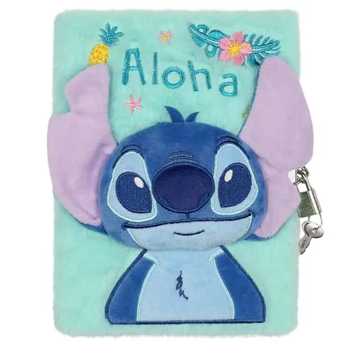 Sarcia.eu Notizbuch DISNEY Stitch Plüsch A5 - Liniertes A5 Notizbuch mit weichem Plüschcover und Schlüssel, ideal für kreative Gedanken und persönliche Notizen.