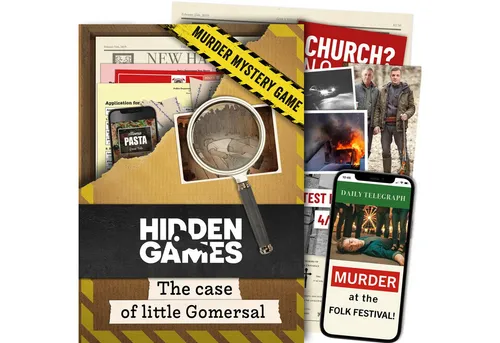 Hidden Games The Case of Little Gomersal - Familienspiel - Tauche ein in ein spannendes Detektivspiel! Hilf den Dorfbewohnern von Little Gomersal bei der Aufklärung eines mysteriösen Todes und erlebe packende Rätsel und Wendungen.
