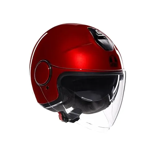 AGV ETERES E2206 Motorrad Jet-Helmet, Corsa Red, XS - Motorradhelm mit hervorragender Belüftung und kratzfestem Visier, ideal für Brillenträger und ausgestattet mit einem komfortablen, waschbaren Innenfutter.