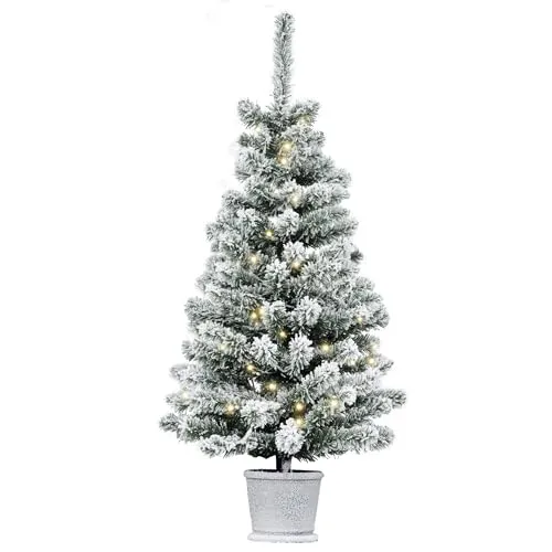HOMCOM Weihnachtsbaum mit LED-Leuchten, 90 cm - Weihnachtsbaum für kleine Räume, mit 60 warmweißen LED-Leuchten und realistischem Schneeeffekt – perfekt für festliche Stimmung ohne zusätzlichen Schmuck!