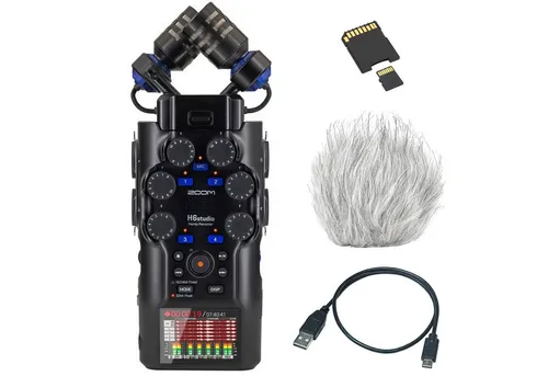 Zoom Audio-Recorder H6 Studio mit Zubehör-Set – Mobiles Aufnahmegerät - Der Zoom H6 Studio ist ein vielseitiges Aufnahmegerät für kreative Projekte. Mit vier rauscharmen Vorverstärkern und einem erweiterbaren Kapselsystem bietet es erstklassige Audioqualität für Musik, Podcasts und mehr. Ideal für den professionellen Einsatz.