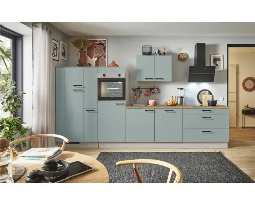 PICCANTE Plus Küchenzeile Marlena 340 cm fjördgrün matt - Küchenzeilen in stilvollem fjördgrün matt, vormontiert für einfache Installation und optimale Stauraumnutzung durch vielfältige Schränke.