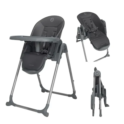 Maxi-Cosi Ava2 Hochstuhl Baby, 0–3 Jahre (bis 15 kg), Kompakter Kinder Hochstuhl Klappbar, Leicht (9,45 kg), 5 Liegepositionen, 6 Höhenstufen, Einhändig Abnehmbares Tablett, 2 Räder, Elegance Graphite