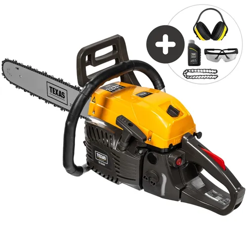 TEXAS Benzin Kettensäge TS 5620 Set - Sägen - Leistungsstarke 2500 Watt Motorsäge mit 50 cm Schwertlänge, inkl. Ersatzkette, Öl und Schutzausrüstung für sicheres Arbeiten.