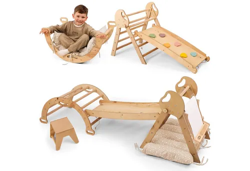 Goodevas Montessori Klettergerüst 5-in-1 für Kleinkinder - Vielseitiges Klettergerüst aus hochwertigem Holz für Kinder von 1 bis 3 Jahren. Fördert spielerisch Kreativität und motorische Fähigkeiten, ideal für sicheres Spielen drinnen.