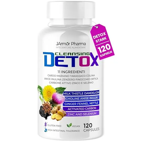 J.Armor Detox 120 Kapseln für Leber & Darm, Niere & Dickdarm | Entschlackend & Leber Entgiftend Ausleitend | 11 Zutaten Mariendistel Dandelion | Nahrungsergänzung