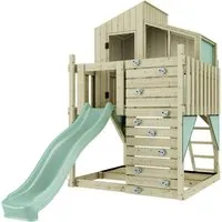 OutdoorToys Stelzenhaus Komet Mintgrün – Spielspaß für Kinder - Entdecken Sie das Stelzenhaus Komet in Mintgrün! Mit Rutsche, Kletterwand und Spielhaus bietet es unzählige Möglichkeiten für Spaß und Spiel im Garten. Robuste Konstruktion aus unbehandeltem Holz.