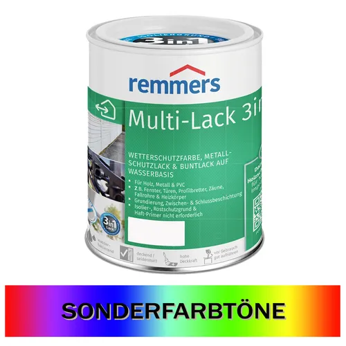 Remmers Multilack 3in1 Sonderton 5LTR - Vielseitige Wetterschutzfarbe für Holz, Metall & PVC. Ideal für Innen- und Außenanwendungen mit hervorragender Wetterbeständigkeit und einfacher Verarbeitung. Perfekt für Fenster, Türen und Gartenhäuser.
