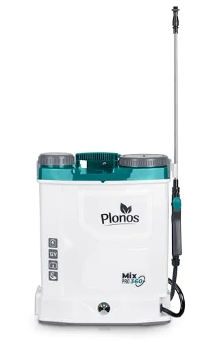 Plonos Drucksprüher Sprühgerät Rückenspritze Kapazität 16 l Akku 8 Ah 12 V 4 Düsen Lanze Mit Mischer Weiß