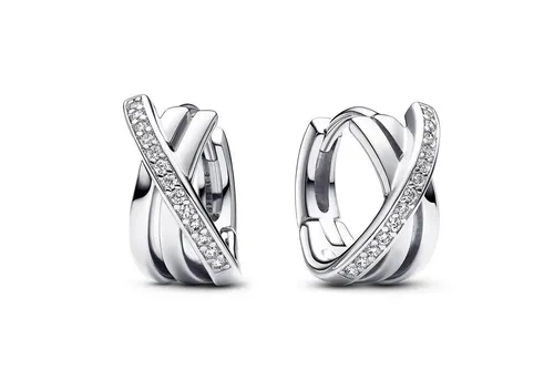 PANDORA Signature Überkreuzte Pavé Creolen aus Sterling Silber mit Zirkonia - Ohrringe für Damen mit modernem X-förmigen Design aus Sterling Silber und funkelnden Zirkonia, die jedem Outfit Glamour verleihen. Ideal für stilbewusste Frauen.