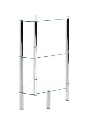 HAKU Möbel Regal Chrom - Modernes Metallregal mit Sicherheitsglas - Beistelltisch fürs Wohnzimmer mit robustem Stahlrohrrahmen und eleganten Sicherheitsglas-Ablagen, ideal für stilvolle Akzente und hohe Belastbarkeit von 5 kg pro Ablage.