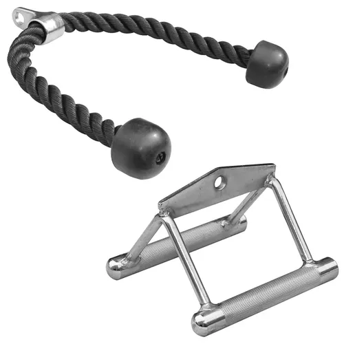 Sporttrend 24® Seilzug Set - Parallelgriff schmal + Trizeps Seil - Kraftstationen-Zubehör für effektives Fitness-Training, inklusive V-Griff und Trizepsseil für vielseitige Übungen und Muskelaufbau.