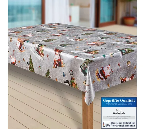 laro Tischdecke Wachstuch-Tischdecken Abwaschbar Weihnachtsmann grau/rot rechteckig