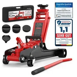 Hydraulischer Rangierwagenheber 2,5T extra flach – mit Transportkoffer - Rangierwagenheber für PKW bis 2.500 kg – extra flach mit Hubhöhe 85–385 mm, ideal für tiefergelegte Fahrzeuge. Inklusive Transportkoffer und Zubehör für sicheren Einsatz und Aufbewahrung.