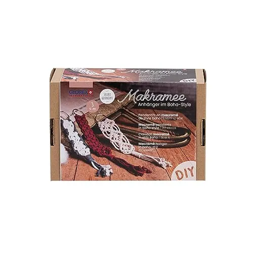 Glorex 5100902 - Makramee Bastelset, Anhänger im Boho Style selbst geknüpft, Inhalt für 3 Anhänger