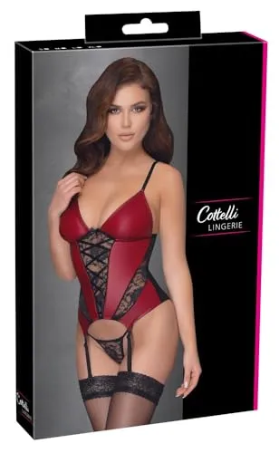 Cottelli Collection Set: Bügelloser BH & Strapshemd mit String - Rot, S - Verführerisches Set aus Wetlook und Spitze für besondere Anlässe. Der bügellose BH und das Strapshemd in Rot bieten einen aufregenden Look und sind perfekt für unvergessliche Momente.