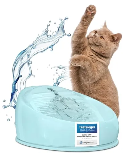 Lucky Kitty Trinkbrunnen für Katze - Keramik Handarbeit - Trinkbrunnen für Katzen aus handgefertigter Keramik, hygienisch und energiesparend. Fördert die Gesundheit Ihrer Katze durch fließendes Wasser, empfohlen von Tierärzten.