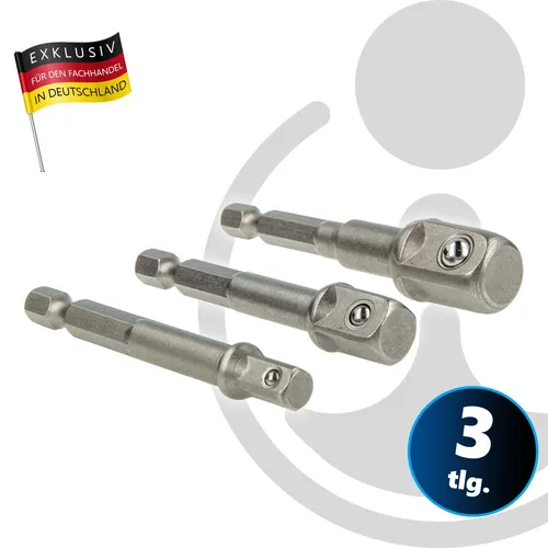 Stecknuss - Adapter-Satz für Akkuschrauber / Bohrmaschine, 3-teilig, 1/4 3/8 1/2