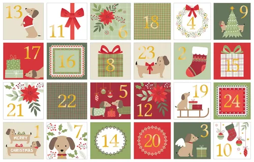 Artemio Sticker Adventszahlen Woofy Christmas 5x5 cm Weihnachten Deko Zahlen