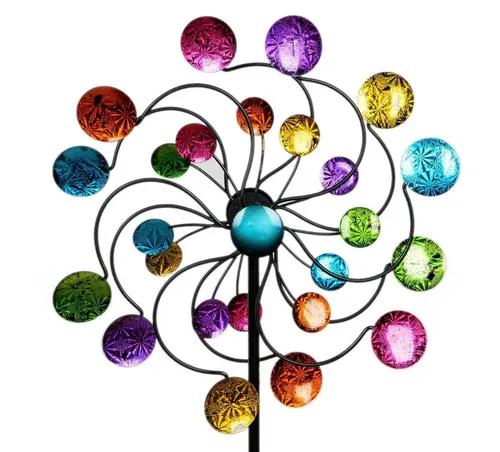 Kremers Schatzkiste Gartenfigur Buntes Windrad - Faszinierendes Windspiel aus Metall mit einer Höhe von 126 cm, sorgt für lebendige Farben und Bewegung in Ihrem Garten.