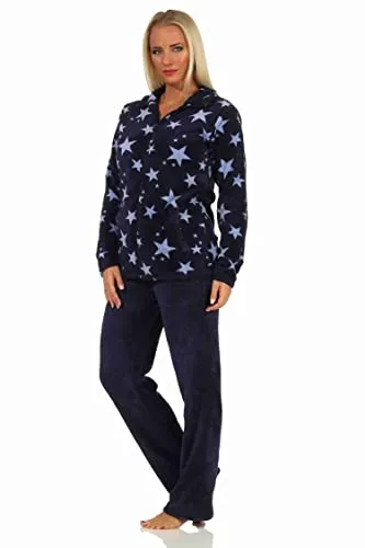 NORMANN Damen Coralfleece Hausanzug mit Sternen - Marine, Größe 40/42 - Kuscheliger Coralfleece Hausanzug im Sterne-Design für kalte Tage. Ideal als Loungewear oder Freizeitanzug. Bequeme Passform und geprüfte Qualität für höchsten Tragekomfort.