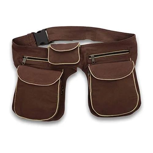 Doppel Bauchtasche Sidebag Gürteltasche für Festivals - Praktische doppelte Hüfttasche mit verstellbarem Gürtel und viel Stauraum. Ideal für Festivals und Ausflüge, gefertigt mit Liebe in Nepal.