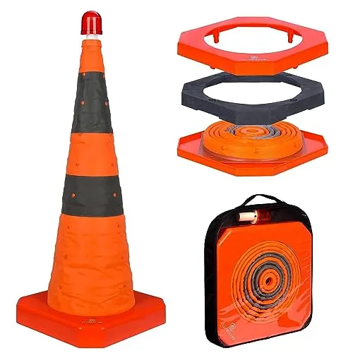 GUARDLEAD 1 Stück Warnkegel 70 cm mit LED-Licht, Windfester Faltkegel mit schwerem ABS-Fuß (1,8 kg), zusammenklappbare Pylone Verkehrshütchen für Pannenhilfe, Standfest & Reflektierend (1, 70cm)