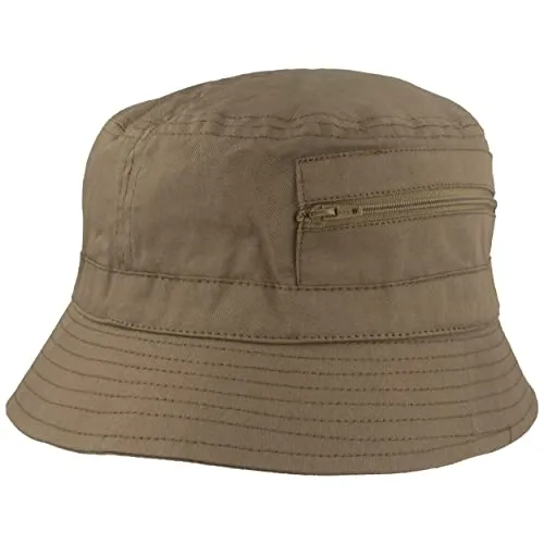 Breiter Fischer-Hut | Bucket-Hat | Sonnen-Hut – aus 100% Baumwolle - mit 2 integrierten Tasche – Waschbar & Faltbar (Grün, 63)