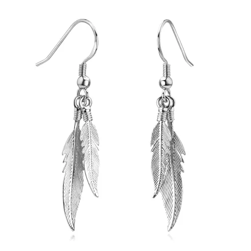 MATERIA Ohrhänger Feder Silber 925 - Elegante Damen Ohrringe aus rhodiniertem Sterlingsilber, inspiriert von der Natur, ideal für besondere Anlässe und als Geschenk.