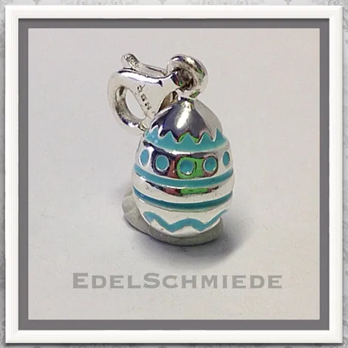 Edelschmiede925 Charm Anhänger 925 Silber hellblau - Eleganter Charm Anhänger aus hochwertigem Sterlingsilber 925, ideal für individuelle Schmuckgestaltungen. Zeitloses Design mit feinem Muster, perfekt für Ihre Kette.