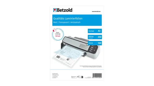 Betzold Laminierfolien DIN A3, 100 Stück, glänzend oder matt, Stärke: 250 mic, Oberfläche: matt