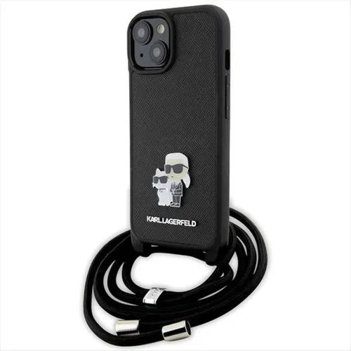 Karl Lagerfeld Apple iPhone 15 Plus Hülle Saffiano Metal Pin - Stilvolle Hardcover-Tasche in Schwarz für Apple iPhone 15 Plus. Mit elegantem Karl & Choupette Design und optimalem Schutz für dein Smartphone.