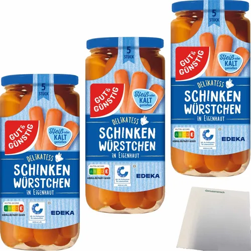 Gut&Günstig Schinkenwürstchen in Eigenhaut 3er Pack 3x380g Glas usy Block