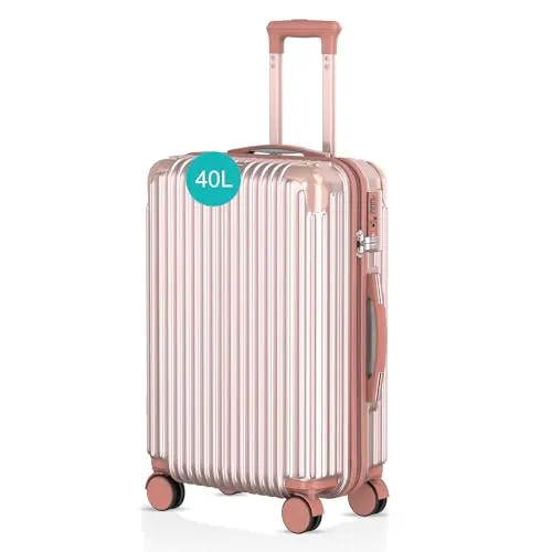 Voyagoux Koffer handgepäck - 40L, Hartschalenkoffer klein, TSA-Schloss, ABS, 4X 360° Rollen, Robust und Leichtgewicht Suitcase, 58x36x24cm, Roségold