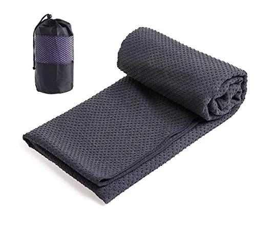 Xlabor Mikrofaser Yogatuch Handtuch mit Antirutsch Noppen Yogamattenauflage Unterlage Towel Fitnesssporttuch für die Yogamatte dunkelgrau