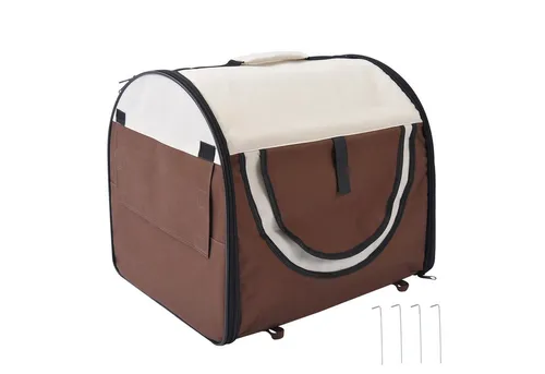 PawHut faltbare Hundebox für Transport, 61x46x51 cm - Stabile, faltbare Hundetransportbox in kaffeebraun-creme, wasser- und schmutzabweisend, ideal für kleine Hunde und Katzen, platzsparend zusammenklappbar.