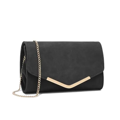 Miss Lulu Elegante Kettentasche Damen Tasche Clutch Bag Handtasche Hochzeit Abendtasche Umhängetasche Mädchen (LH1756 Schwarz)