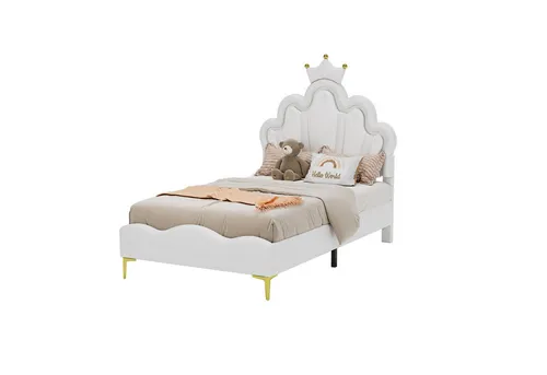 REDOM Polsterbett Kronenförmiges Prinzessinnenbett, Stauraumbett (weiche Polsterung aus kunstleder, verstellbarer LED-Umgebungslichtstreifen, Flaches Doppelbett 90*200cm), ohne Matratze